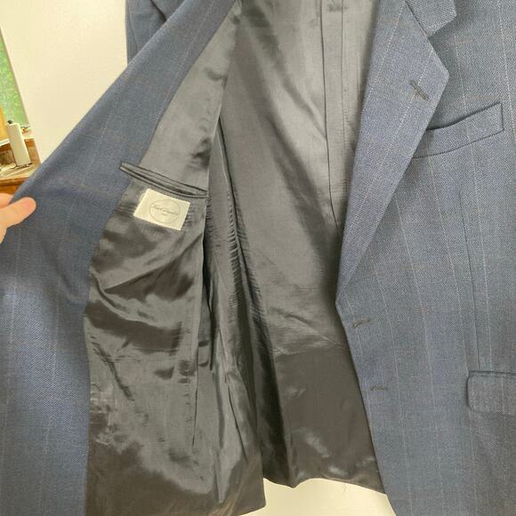 Karl Lagerfeld Mens 42R Blue Windowpane 100% Wool Blazer Suit Jacket Career - Picture 7 of 15